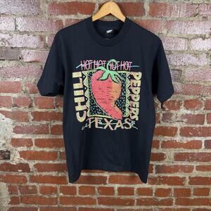 Vintage Texas Chili Peppers Shirt Mens Large Black Single Stitch Made in USA 90s